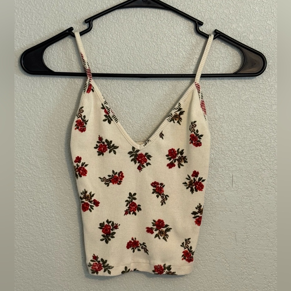 Brandy Melville Cream Floral crop tank